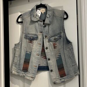 Denim Vest with Patterned Accents